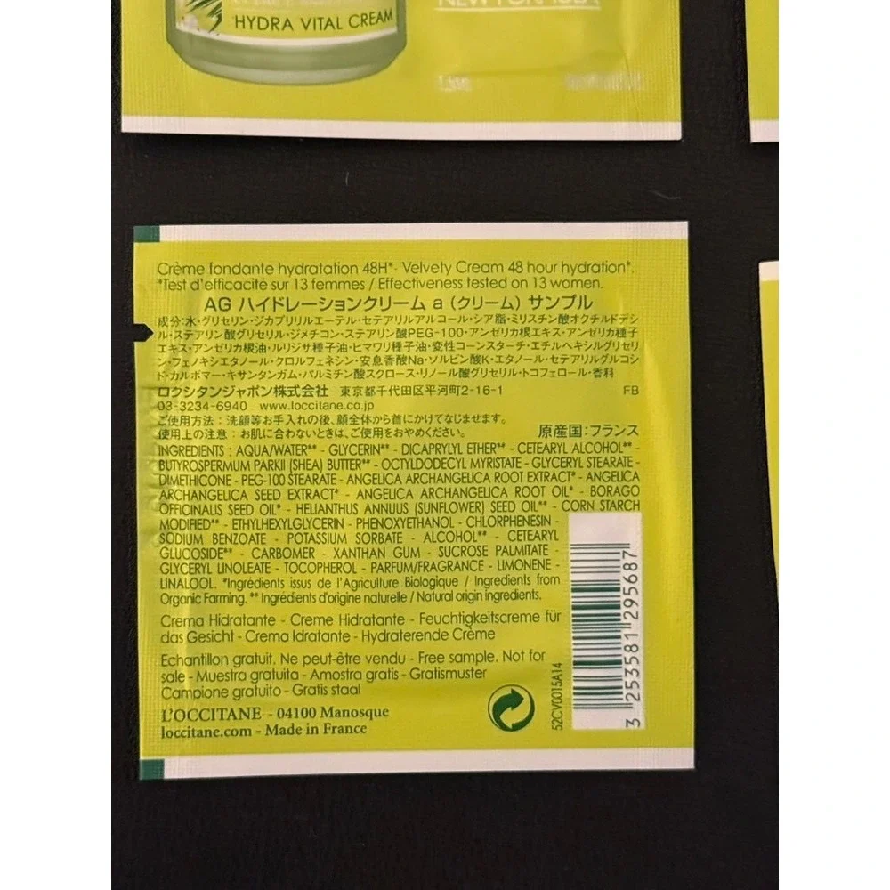 L'Occitane Angelica Hydra Vital Cream & Gel Skincare Sample Lot 4pc